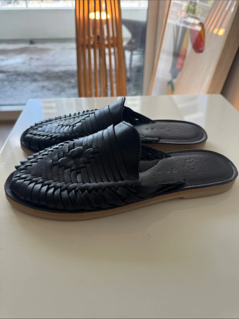 Men's Black Woven Leather Slip-On Huarache Loafer